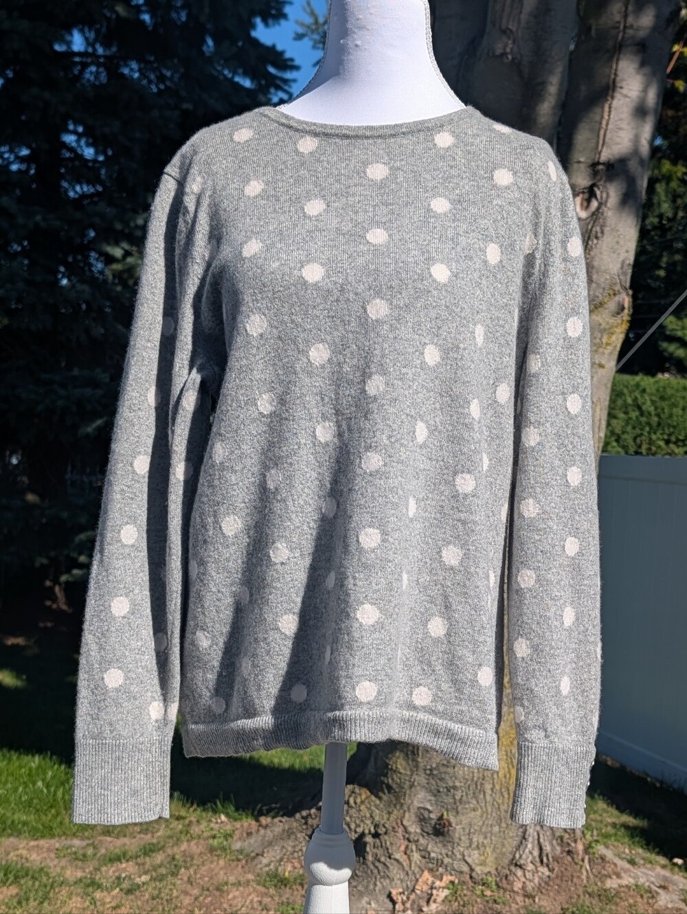 Talbots Women's Size XL Pure Cashmere Polka Dot Long Sleeve Sweater Heather Gray